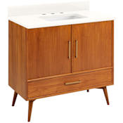 Signature Hardware Novak 36" Freestanding Teak Single Basin Vanity Set with Cabinet, Vanity Top, and Rectangular Undermount Sink - 8" Widespread Faucet Holes Teak / Arctic White