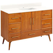 Signature Hardware Novak 48" Freestanding Teak Single Basin Vanity Set with Cabinet, Vanity Top, and Rectangular Undermount Sink - Single Faucet Hole Teak / Arctic White