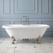 Signature Hardware Audrey 59" Acrylic Soaking Clawfoot Tub with Integrated Drain White / Brushed Nickel Feet