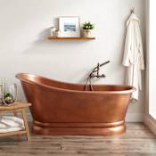 Signature Hardware Paxton 59" Copper Soaking Freestanding Tub - Less External Drain and Overflow Antique Copper Patina