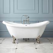 Signature Hardware Rosalind 69" Acrylic Soaking Clawfoot Tub with Lion Paw Feet and Tap Deck - Less External Drain and Overflow White / Brushed Nickel