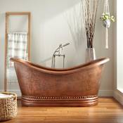Signature Hardware Paige 72" Copper Soaking Freestanding Tub - Less External Drain and Overflow Antique Copper Patina
