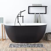 Signature Hardware Catino 59" Solid Surface Soaking Freestanding Tub with Integrated Drain and Overflow - Matte Black / Matte White Matte Black