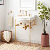 Signature Hardware Cierra 24" Porcelain Console Sink with Brass Stand and 3 Faucet Holes at 8" Centers Brushed Gold