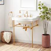 Signature Hardware Cierra 30" Vitreous China Console Sink with Brass Stand and 3 Faucet Holes at 8" Centers Brushed Gold