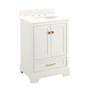 Signature Hardware Quen 24" Freestanding Single Basin Vanity Set with Cabinet, Vanity Top, and Oval Undermount Sink - 8" Widespread Faucet Holes Soft White / Arctic White