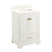 Signature Hardware Quen 24" Freestanding Single Basin Vanity Set with Cabinet, Vanity Top, and Rectangular Undermount Sink - Single Faucet Hole Soft White / Arctic White