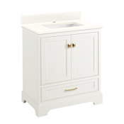 Signature Hardware Quen 30" Freestanding Single Basin Vanity Set with Cabinet, Vanity Top, and Rectangular Undermount Sink - Single Faucet Hole Soft White / Arctic White