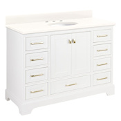 Signature Hardware Quen 48" Freestanding Single Basin Vanity Set with Cabinet, Vanity Top, and Oval Undermount Sink - 8" Widespread Faucet Holes Soft White / Arctic White