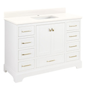 Signature Hardware Quen 48" Freestanding Single Basin Vanity Set with Cabinet, Vanity Top, and Rectangular Undermount Sink - Single Faucet Hole Soft White / Arctic White