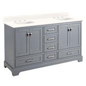 Signature Hardware Quen 60" Freestanding Double Basin Vanity Set with Cabinet, Vanity Top, and Rectangular Undermount Sinks - 8" Widespread Faucet Holes Gray / Arctic White
