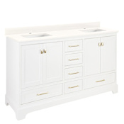 Signature Hardware Quen 72" Freestanding Double Basin Vanity Set with Cabinet, Vanity Top, and Rectangular Undermount Sinks - Single Faucet Holes Soft White / Arctic White