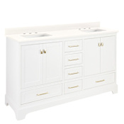 Signature Hardware Quen 72" Freestanding Double Basin Vanity Set with Cabinet, Vanity Top, and Rectangular Undermount Sinks - 8" Widespread Faucet Holes Soft White / Arctic White