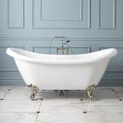 Signature Hardware Rosalind 63" Acrylic Soaking Clawfoot Tub with Imperial Feet and Rolled Rim - Less External Drain and Overflow White / Brushed Nickel