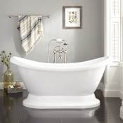Signature Hardware 63" Rosalind Acrylic Double-Slipper Pedestal Tub - Rolled Rim and Drain White / Chrome