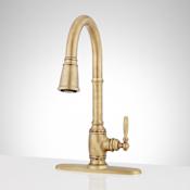 Signature Hardware Finnian 1.8 GPM Single Hole Pull Down Kitchen Faucet with Deck Plate Aged Brass