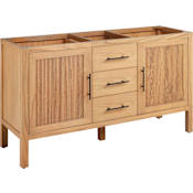 Signature Hardware Ayanna 60" Freestanding Mindi Wood Double Basin Vanity - Cabinet Only - Less Vanity Top Natural Mindi