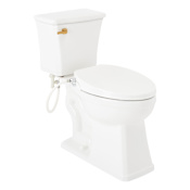 Signature Hardware Benbrook 1.28 GPF Two Piece Elongated Toilet - Bidet Seat Included White / Brushed Gold Lever