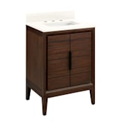 Signature Hardware Aliso 24" Freestanding Teak Single Basin Vanity Set with Cabinet, Vanity Top, and Rectangular Undermount Sink - 8" Widespread Faucet Holes Java / Arctic White