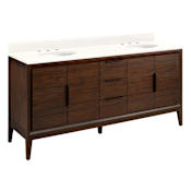 Signature Hardware Aliso 72" Freestanding Teak Double Basin Vanity Set with Cabinet, Vanity Top, and Oval Undermount Sinks - 8" Widespread Faucet Holes Java / Arctic White