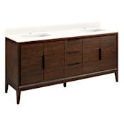 Signature Hardware Aliso 72" Freestanding Teak Double Basin Vanity Set with Cabinet, Vanity Top, and Rectangular Undermount Sinks - Single Faucet Hole Java / Arctic White
