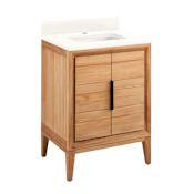 Signature Hardware Aliso 24" Freestanding Teak Single Basin Vanity Set with Cabinet, Vanity Top, and Rectangular Undermount Sink - Single Faucet Hole Natural Teak / Arctic White