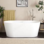 Signature Hardware Eden 59" Acrylic Soaking Tub with Integrated Overflow and Drain Matte White