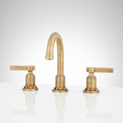 Signature Hardware Greyfield 1.2 GPM Widespread Bathroom Faucet with Metal Lever Handles and Pop-Up Drain Assembly Aged Brass