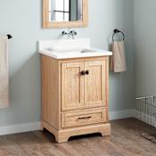 Signature Hardware Quen 24" Freestanding Single Basin Vanity Set with Cabinet, Vanity Top, and Rectangular Undermount Sink - No Faucet Holes Driftwood Brown / Arctic White Quartz