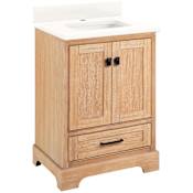 Signature Hardware Quen 24" Freestanding Single Basin Vanity Set with Cabinet, Vanity Top, and Rectangular Undermount Sink - Single Faucet Hole Driftwood Brown / Arctic White Quartz