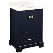 Signature Hardware Quen 24" Freestanding Single Basin Vanity Set with Cabinet, Vanity Top, and Oval Undermount Sink - 8" Widespread Faucet Holes Midnight Navy Blue / Arctic White Quartz