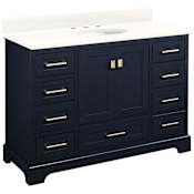 Signature Hardware Quen 48" Freestanding Single Basin Vanity Set with Cabinet, Vanity Top, and Oval Undermount Sink - 8" Widespread Faucet Holes Midnight Navy Blue / Arctic White Quartz