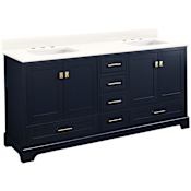 Signature Hardware Quen 72" Freestanding Double Basin Vanity Set with Cabinet, Vanity Top, and Rectangular Undermount Sinks - 8" Widespread Faucet Holes Midnight Navy Blue / Arctic White Quartz