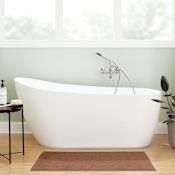Signature Hardware Sheba 59" Freestanding Acrylic Soaking Tub with Integrated Drain and Overflow White