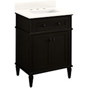 Signature Hardware Elmdale 24" Single Vanity Set with Mahogany Cabinet, Quartz Vanity Top, and Rectangular Sink - 8" Widespread Faucet Holes Charcoal Black / Arctic White Quartz