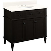 Signature Hardware Elmdale 36" Freestanding Mahogany Single Basin Vanity Set with Cabinet, Vanity Top, and Oval Undermount Sink - 8" Widespread Faucet Holes Charcoal Black / Arctic White Quartz