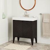 Signature Hardware Fircrest 30" Freestanding Oak Single Basin Vanity Set with Cabinet, Vitreous China Top, and Rectangular Integrated Vitreous China Sink - 4" Centerset Faucet Charcoal