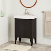 Signature Hardware Fircrest 24" Freestanding Oak Single Basin Vanity Set with Cabinet, Vitreous China Top, and Rectangular Integrated Vitreous China Sink - 4" Centerset Faucet Charcoal