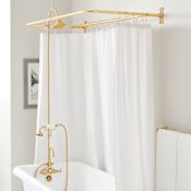 Signature Hardware Gooseneck Wall Mount Tub and Shower Conversion Kit with Tub Faucet, Shower Head, Hand Shower and 60" x 27" D-Shaped Shower Ring Brushed Gold