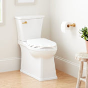 Signature Hardware Benbrook 1.28 GPF Two Piece Skirted Elongated Toilet - Standard Seat Included White / Brushed Gold Lever