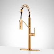 Signature Hardware Eiler 1.75 GPM Single Handle Deck Mounted Pre-Rinse Pull Down Kitchen Faucet with Deck Plate Brushed Gold