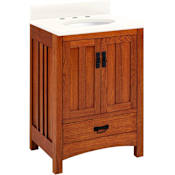Signature Hardware Maybeck 24" Freestanding Oak Single Basin Vanity Set with Cabinet, Vanity Top, and Oval Undermount Sink - 8" Widespread Faucet Holes Tinted Oak / Arctic White