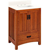Signature Hardware Maybeck 24" Freestanding Oak Single Basin Vanity Set with Cabinet, Vanity Top, and Rectangular Undermount Sink - 8" Widespread Faucet Holes Tinted Oak / Arctic White