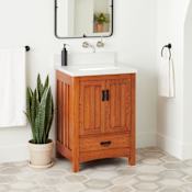 Signature Hardware Maybeck 24" Freestanding Oak Single Basin Vanity Set with Cabinet, Vanity Top, and Rectangular Undermount Sink - No Faucet Holes Tinted Oak / Arctic White