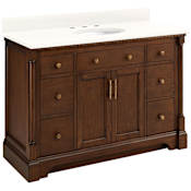 Signature Hardware Claudia 48" Mahogany Single Basin Vanity Set with Cabinet, Vanity Top, and Oval Undermount Sink - 8" Widespread Faucet Holes Antique Coffee / Arctic White