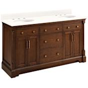Signature Hardware Claudia 60" Mahogany Double Basin Vanity Set with Cabinet, Vanity Top, and Oval Undermount Sinks - 8" Widespread Faucet Holes Antique Coffee / Arctic White
