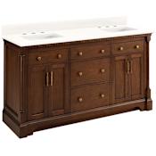 Signature Hardware Claudia 60" Mahogany Double Basin Vanity Set with Cabinet, Vanity Top, and Rectangular Undermount Sinks - 8" Widespread Faucet Holes Antique Coffee / Arctic White