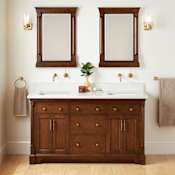 Signature Hardware Claudia 60" Mahogany Double Basin Vanity Set with Cabinet, Vanity Top, and Rectangular Undermount Sinks - No Faucet Holes Antique Coffee / Arctic White