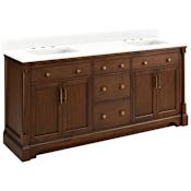Signature Hardware Claudia 72" Freestanding Mahogany Double Basin Vanity Set with Cabinet, Vanity Top, and Rectangular Undermount Sinks - 8" Widespread Faucet Holes Antique Coffee / Feathered White