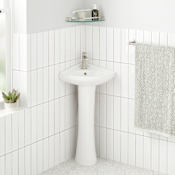 Signature Hardware Point Roberts 20" Porcelain Pedestal Corner Bathroom Sink with Single Faucet Hole White